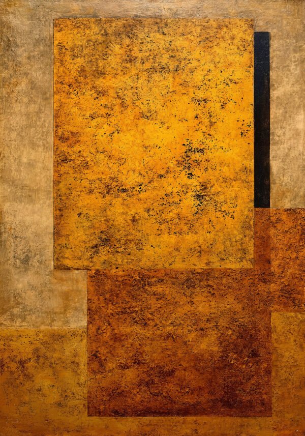 Composición abstracta minimalista en ocre y vacío cálido. Colección STOA. Penúltima obra. Edición de 9 giclée fine art. Umbra Studio.