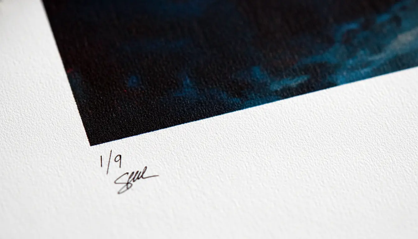 Macro del papel Hahnemühle con certificado numerado visible