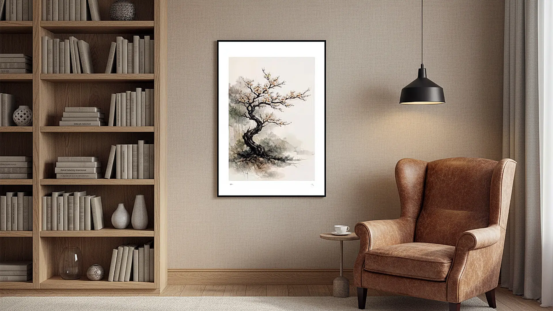 Prunus Mume enmarcada en estudio nordico contemporaneo · Colección Bonsai · Umbra Studio