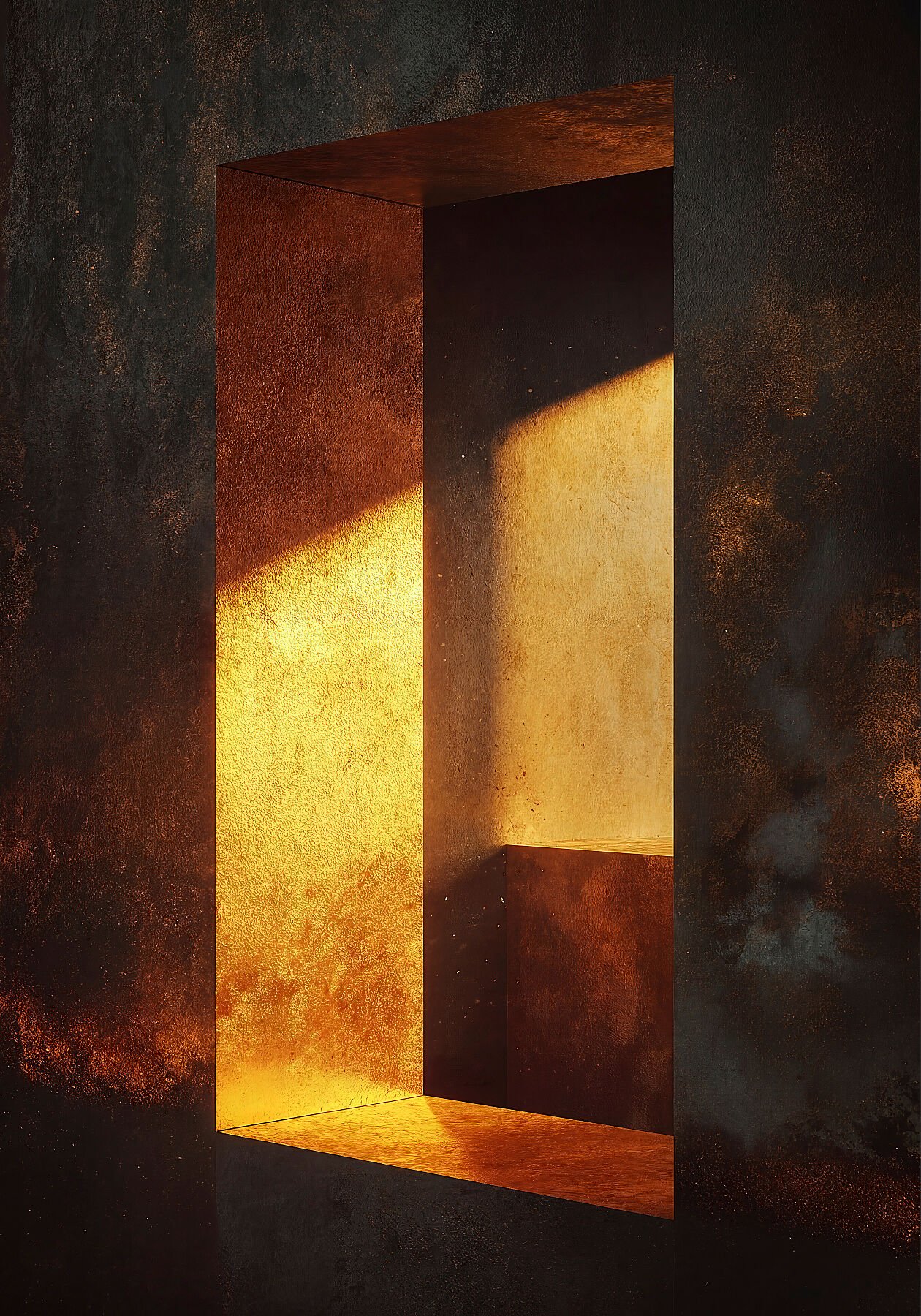 Arte abstracto geométrico con oro y ocre luminoso. La obra más lumínica de STOA. Edición de 9. Giclée fine art Hahnemühle. Umbra Studio.