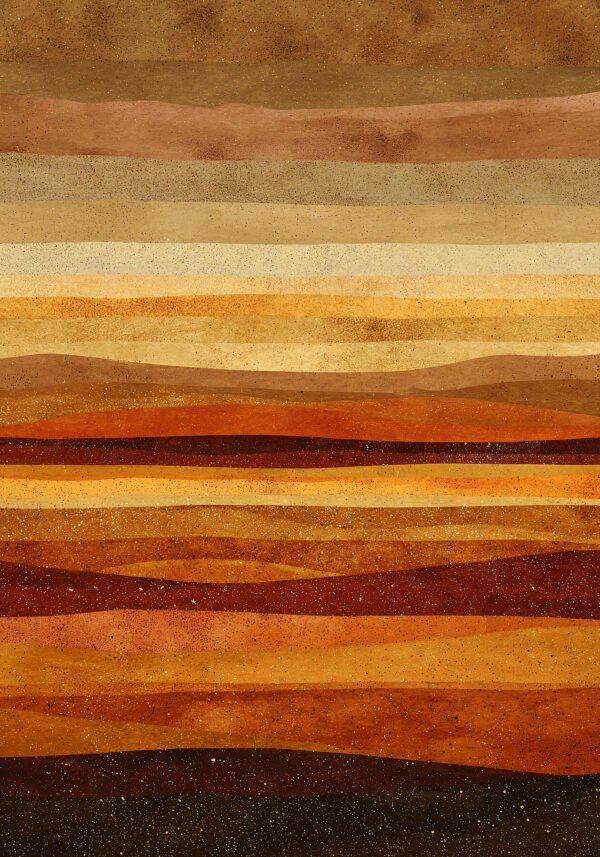 Arte abstracto estratificado en siena, ocre y oro mate. Colección STOA. Edición de 9 giclée fine art sobre Hahnemühle. Umbra Studio.