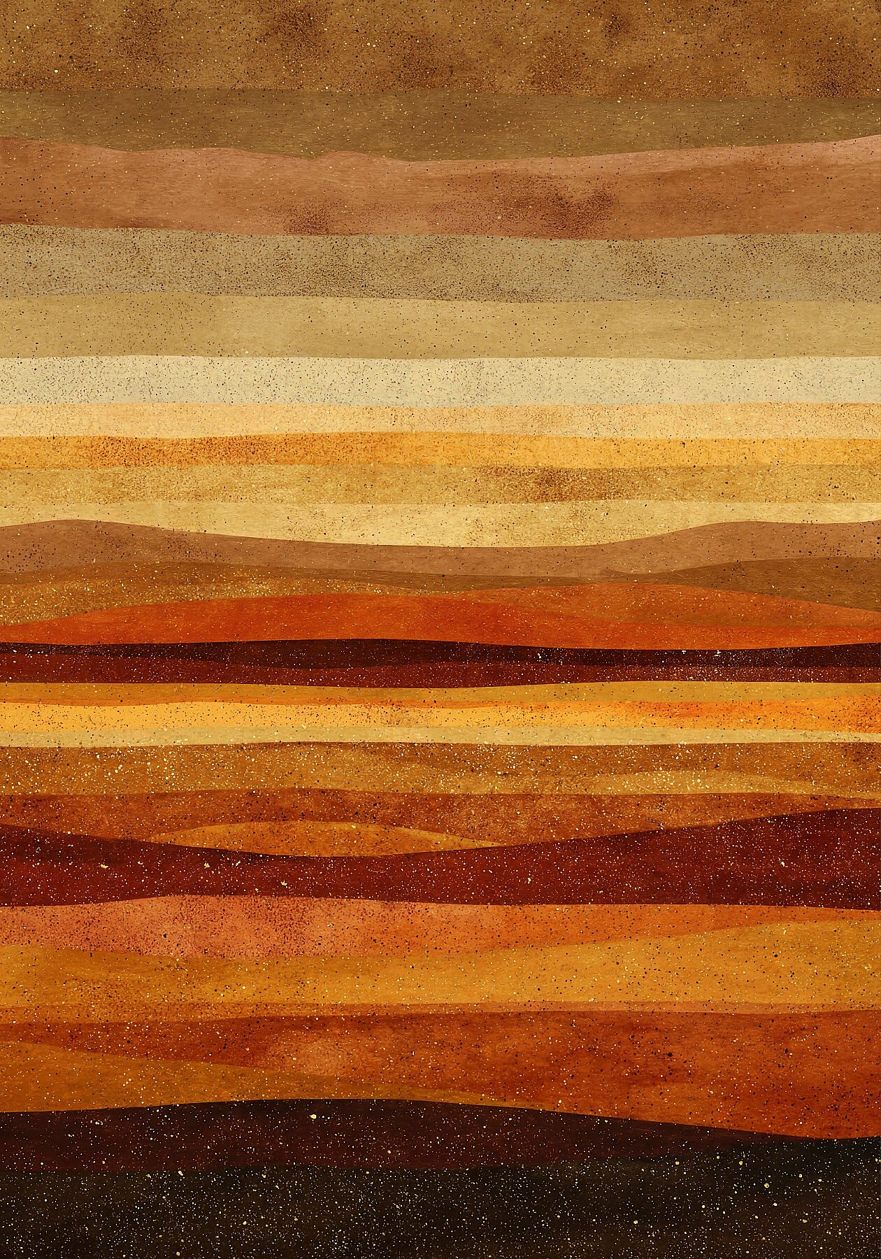 Arte abstracto estratificado en siena, ocre y oro mate. Colección STOA. Edición de 9 giclée fine art sobre Hahnemühle. Umbra Studio.