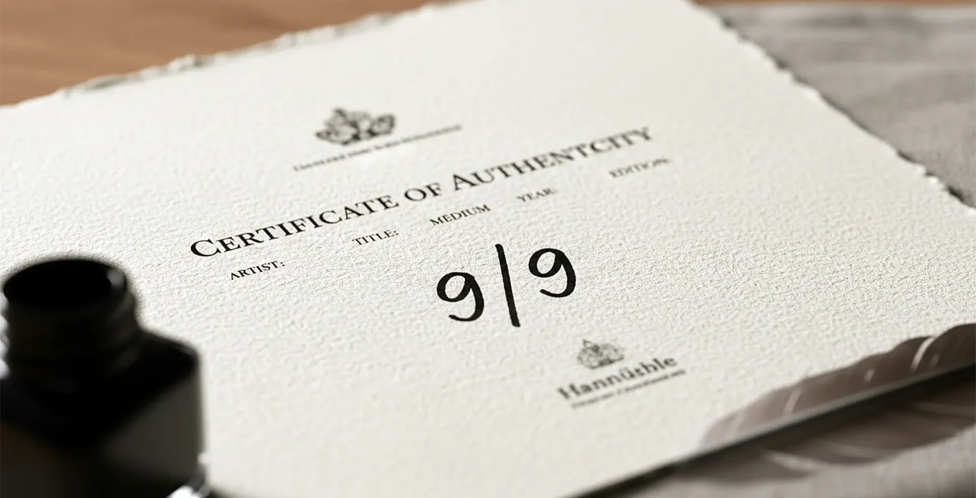 Certificado de autenticidad Hahnemühle numerado a mano — edición limitada de 9 ejemplares, Umbra Studio.